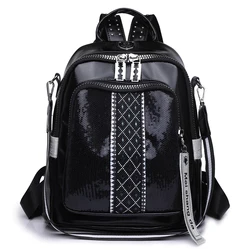 Fashion Trend Diamond Inlaid Women's Backpack High Quality Soft Leather Female Single Shoulder Bag Large Capacity Girl Bookpack