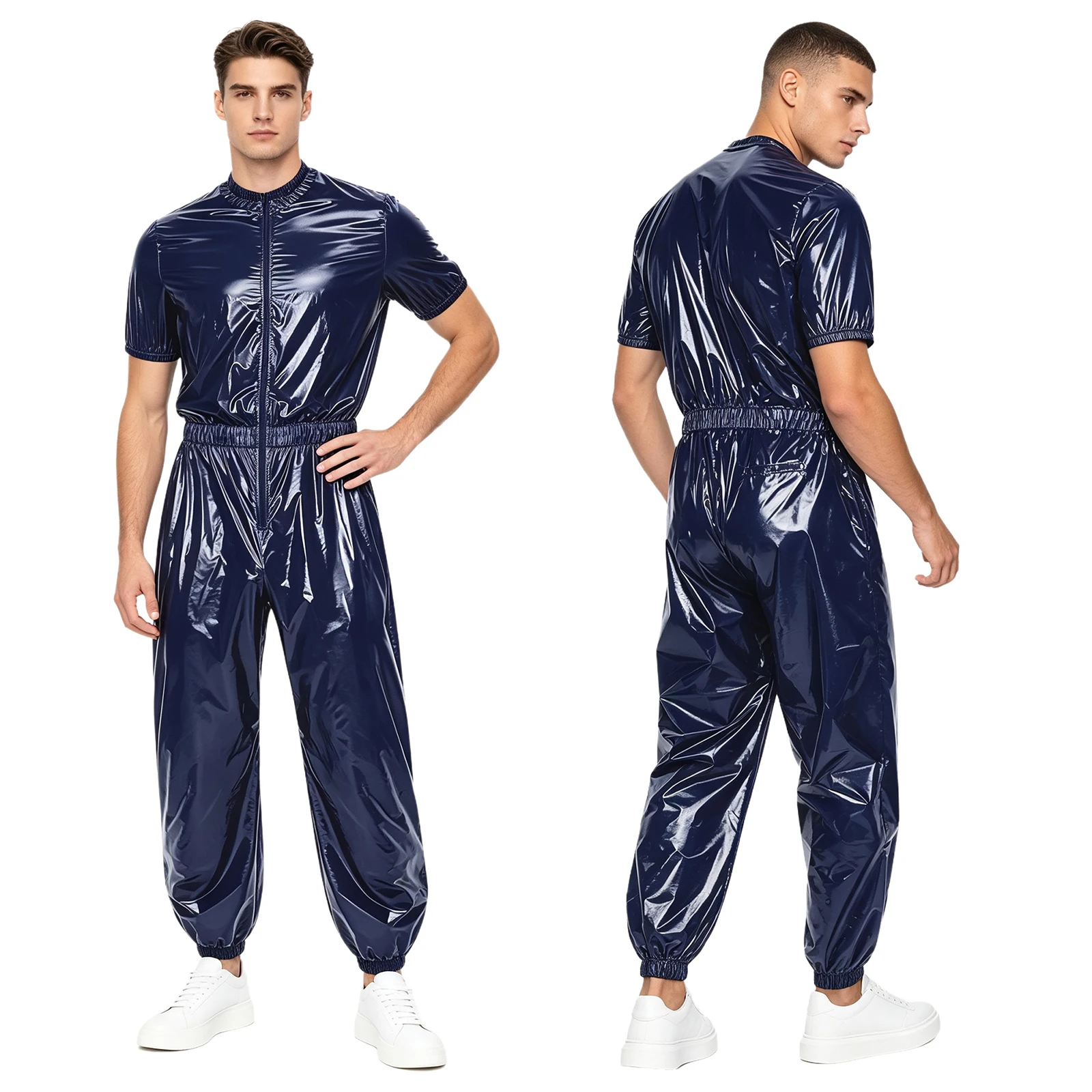 Wasserdichter Herren-Jumpsuit mit kurzen Ärmeln, Reißverschluss vorne, Seitentaschen, Jogginghose, schnell trocknend, atmungsaktiv, für Outdoor-Workouts