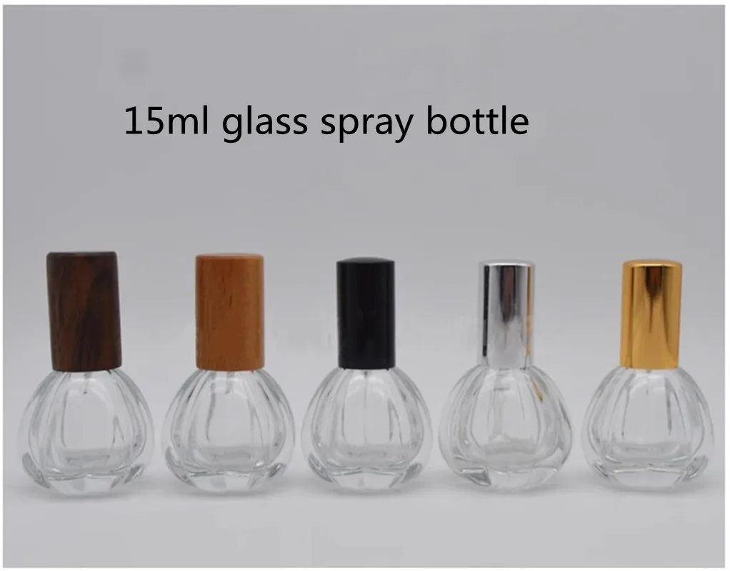 

10/30/50pcs 15ml Empty Clear Glass Perfume Bottle Pumpkin Shape Bottle Fine Mist Spray Bottle Wood Cap Cosmetic Container Travel