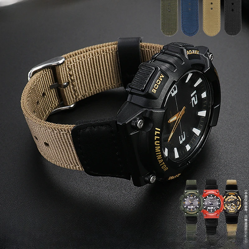 For Casio Electronic Watch AQ-S810W Black AEQ-110 Army Green MCW-200H Fold Buckle Convex Interface Nylon Canvas Men Watch Strap