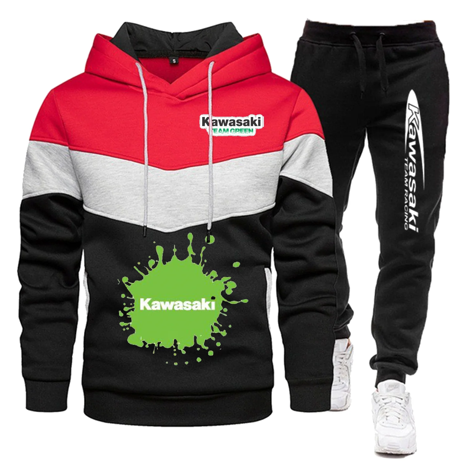 Kawasaki conjunto de duas peças ternos esportivos uniforme da motocicleta roupas masculinas terno de corrida treino aventura moletom homem calças unisex