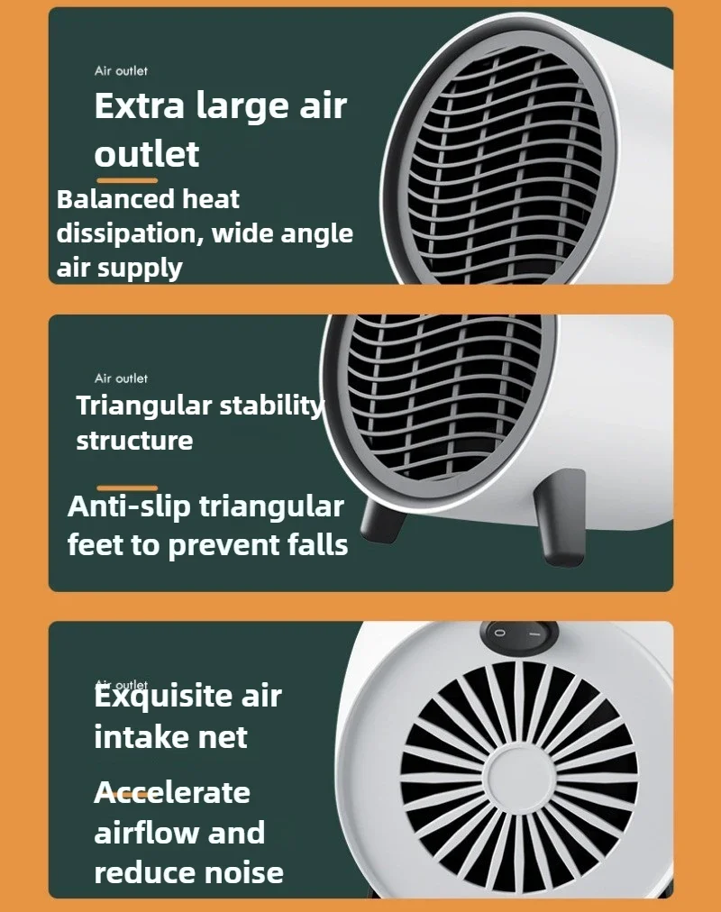 500W Small Electric Heater Desktop Heater Room Heating Office Quick Heating Hot Air Fan PTC Household Heater Low Noise