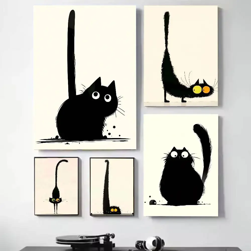 Abstract Painting Black Cat Poster Wall Art Prints Canvas Painting Pictures for Living Room Home Decor Cuadros