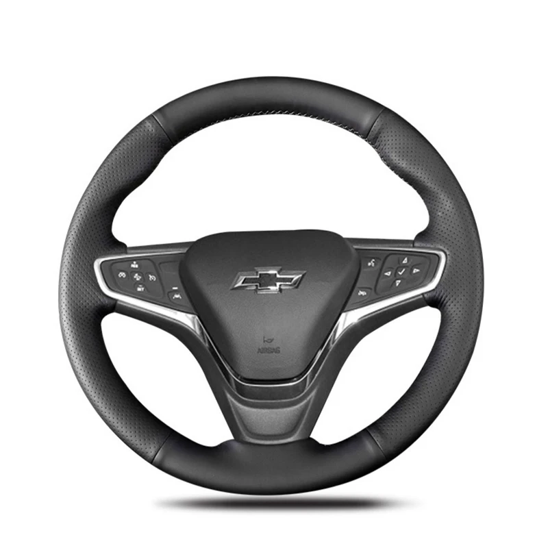 Hand-stitched Black Genuine Leather Car Steering Wheel Cover For Chevrolet Malibu XL 2016-2019 Equinox 2017 Opel Ampera -E 2019