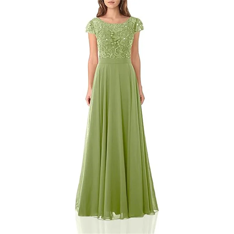 Uma linha de chiffon renda cristais manga curta elegante fora do ombro vestidos de dama de honra festa de casamento noite formal baile de formatura rendas até volta