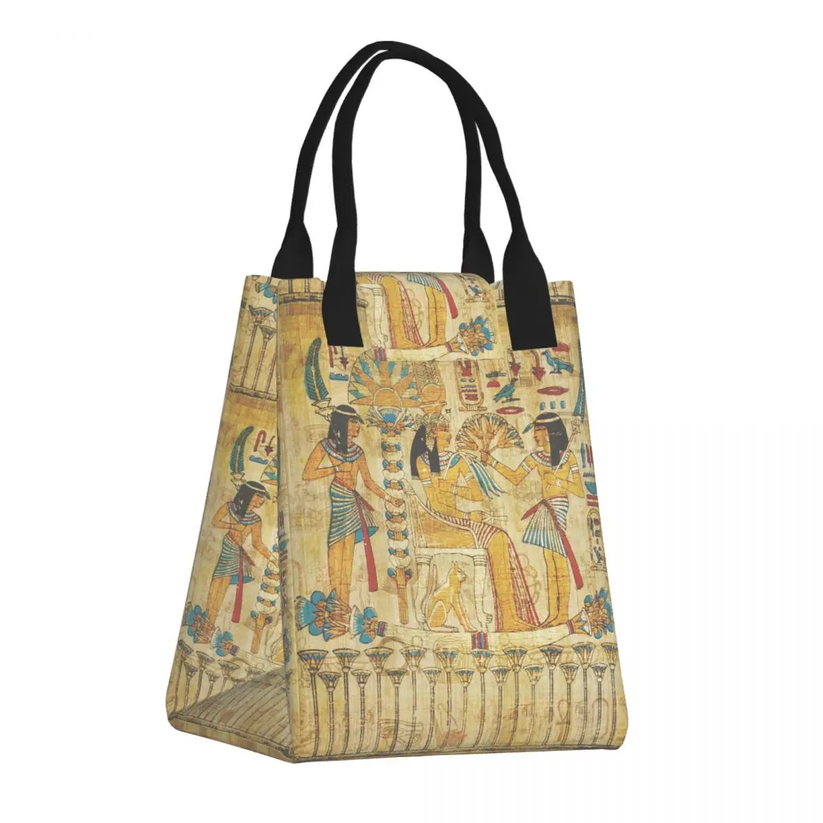 Paper Lunch Box Tote Bag Old Egyptian Papyrus Fresh-keeping Hook Loop Thermal Insulation Lunch Bag