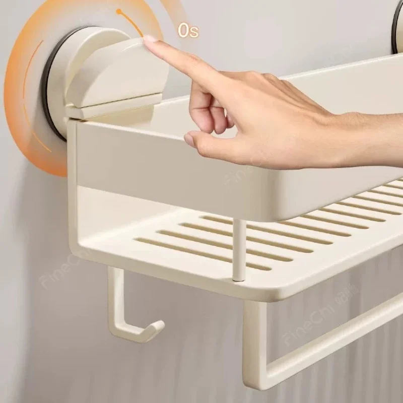 No-Drill Wall Mounted Bathroom Shelf, Detachable Suction Cup Shower Caddy, Adhesive Hanging Drain Rack for Toiletries 2