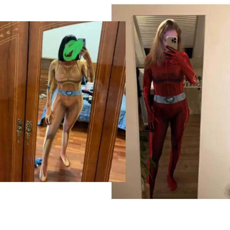 Niños adultos mujeres niñas Totally Spies Cosplay disfraz Zentai trébol Ewing Samantha Simpson Alexandra mono traje monos}