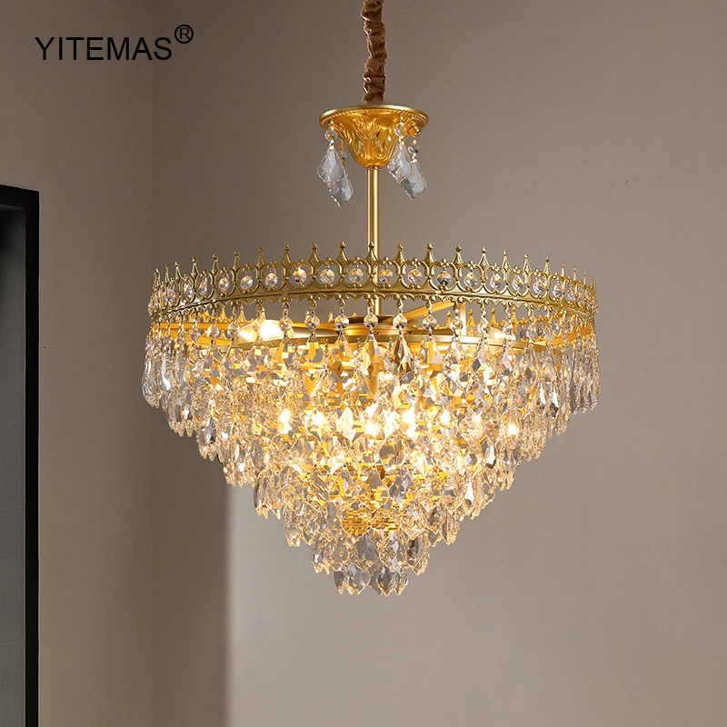 

Crystal Ceiling Chandeliers Bedroom Gold Hanging Lights Kitchen Living Room Pendant Lamps Luxury Dining Room Semi-Flush Lamp