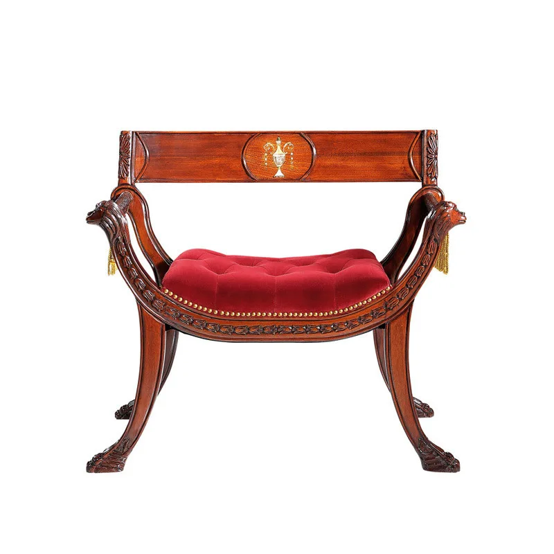 British all-solid wood veneer shell parquet retro makeup stool