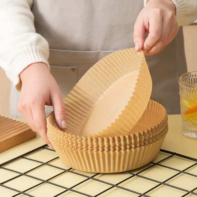 50pcs Air Fryer Disposable Paper Liner 16cm Non-Stick Mat Steamer Round Paper Baking Mats Kitchen AirFryer Baking Accessories