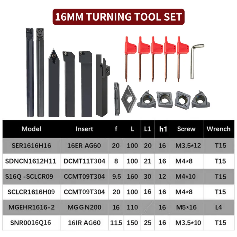 선삭 공구 세트, MGEHR SDJCR SDNCN SCLCR SER SNR 선반 보링 바, 카바이드 인서트 CNC 절삭 거치대 7 개 포함, 10mm, 12mm, 16mm