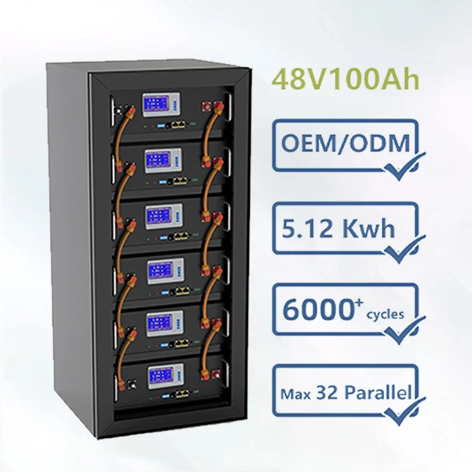 

US EU Stock 6000 Deep Cycles PC Monitor Max 32 Parallel 16S 100A BMS 48V Lithium ion Inverter Battery 48V 100Ah LiFePO4 Battery