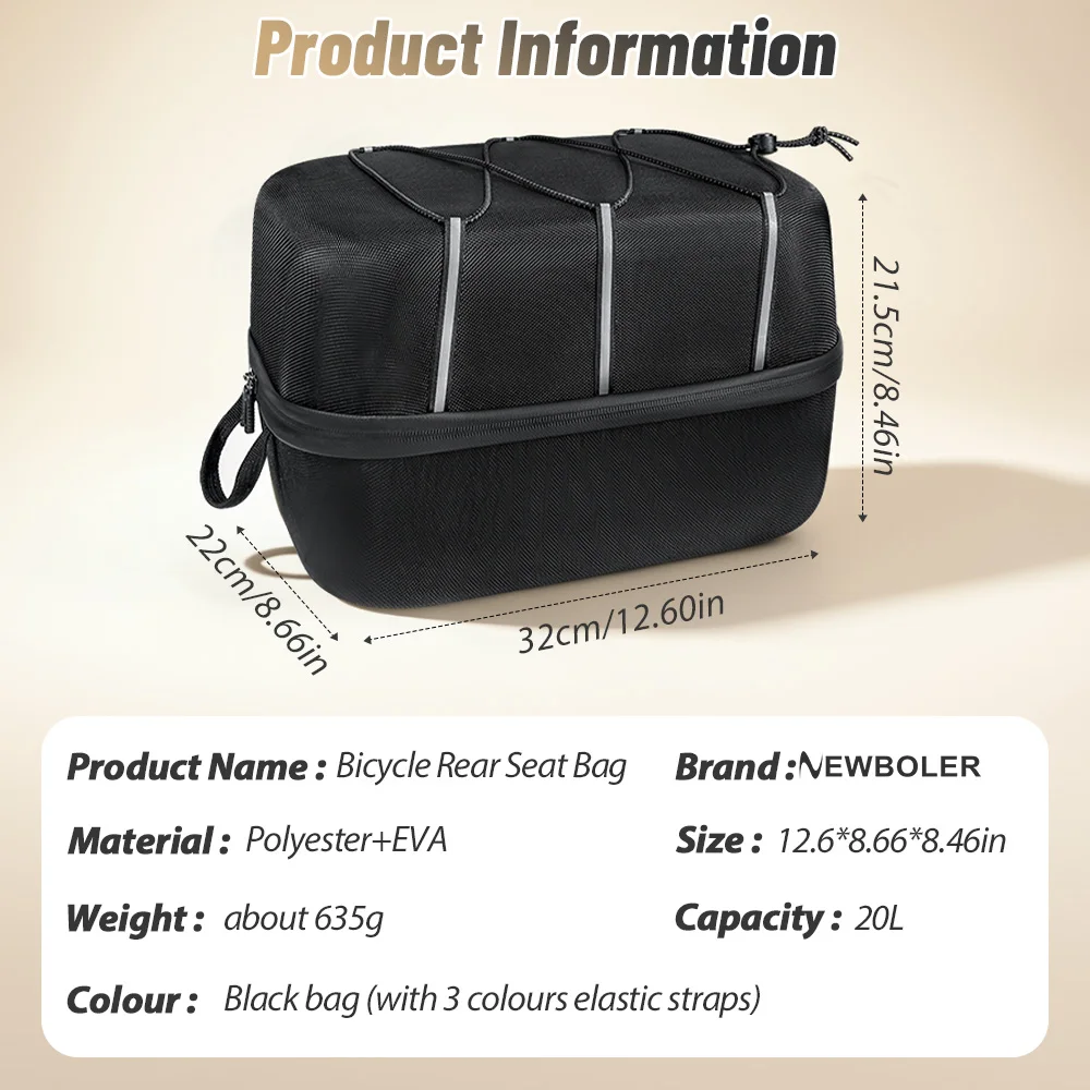 NEWBOLER Brompton Rear Seat Bag 20L Large Capacity Waterproof Bicycle Bag Bicycle Luggage Suitable for Brompton Folding Bicycles