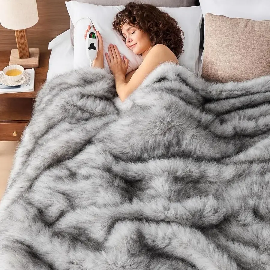 

Electric Blanket Throw,Octrot 50X60 Faux Fur Heating Blanket Luxury Christmas Gifts Heavy Plush with 10 Heats Levels amp 8 Hours