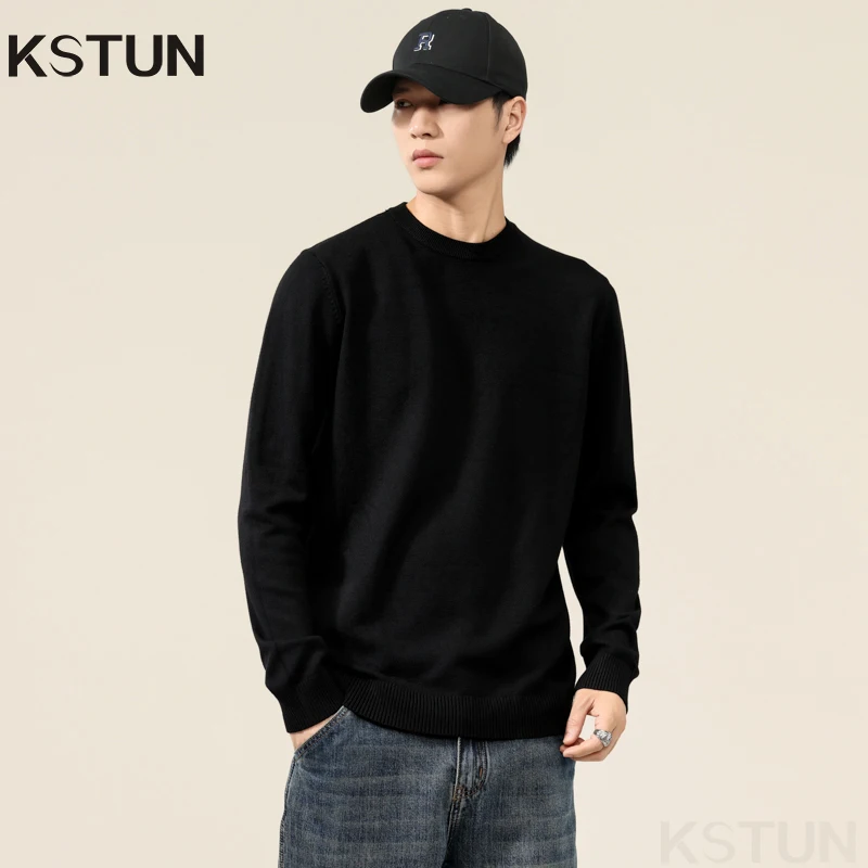 Sweater lengan panjang pria, pakaian dasar leher Crew, pullover rajut ringan, pakaian Streetwear hangat musim gugur untuk lelaki