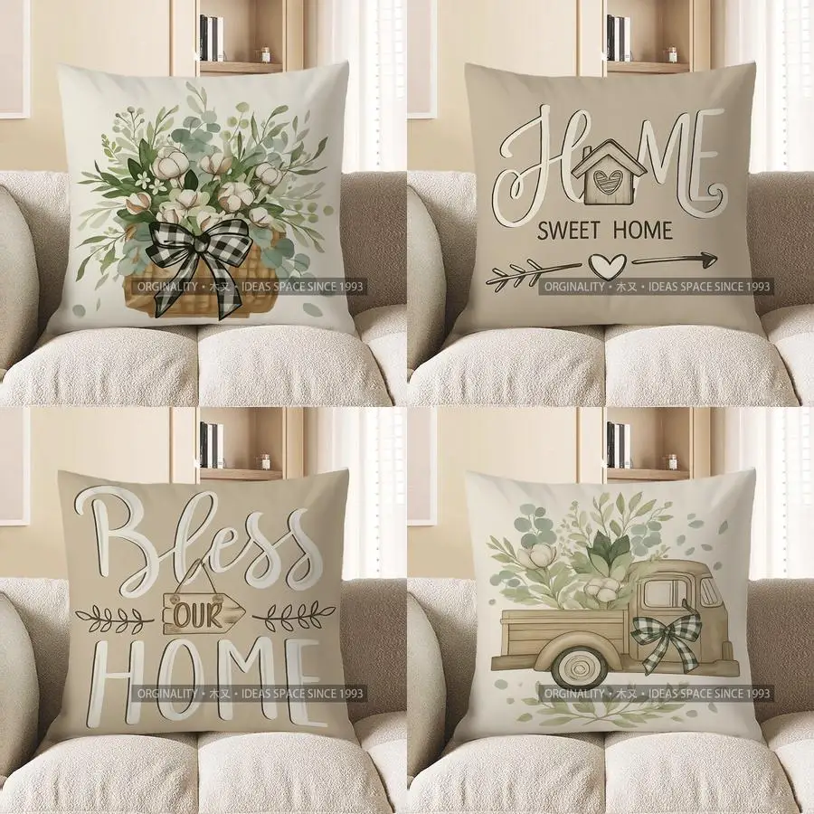 

Домашний декор, цветочная корзина с клетчатым бантом, наволочка с рисунком, подходит для дивана, спальни, автомобиля, наволочка