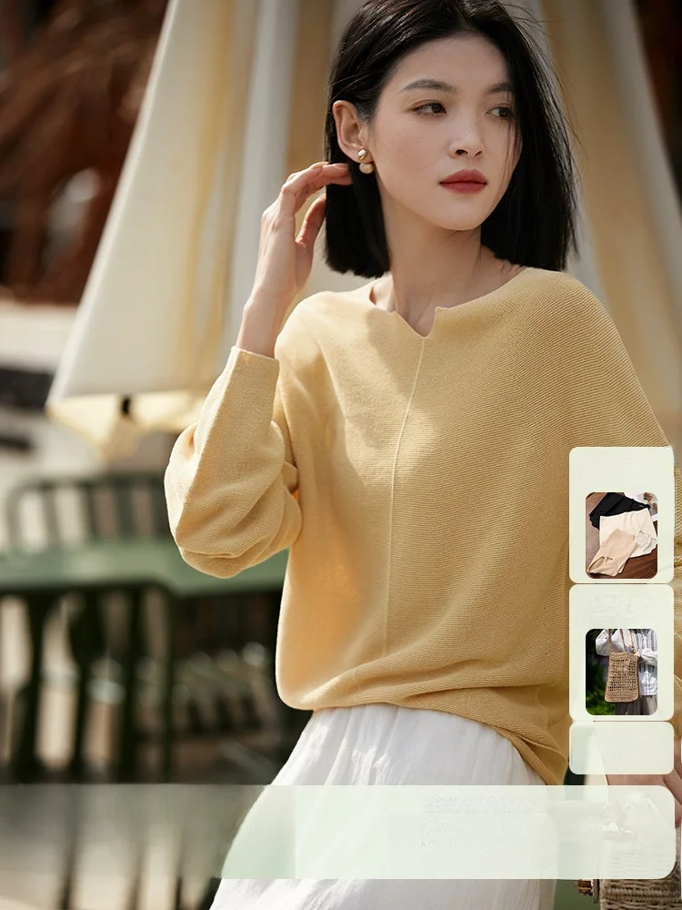 

Элегантный бесшовный вязаный топ с небольшим V-образным вырезом из шелковистого полиэфирного волокна, с длинными рукавами, в деловом стиле, женская мода, весенний сезон