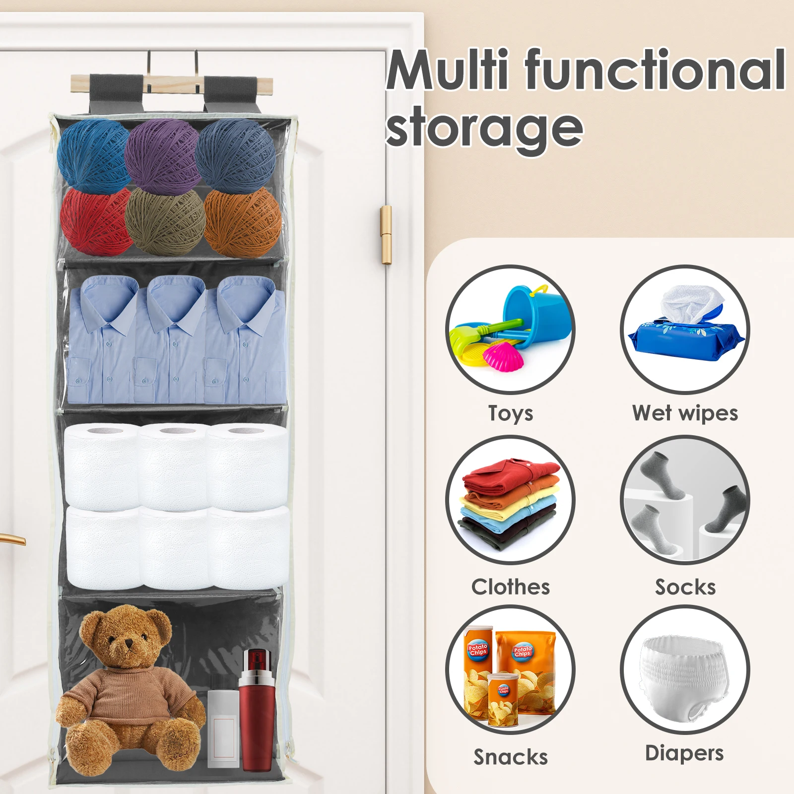 Hanging Yarn Storage Knitting Organizer Storage with 4 Compartments Large Capacity Knitting Organizer Storage Clear Wall Display