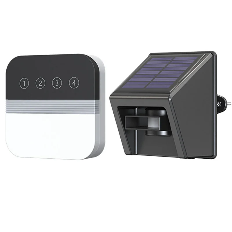 Solar Driveway Alarm Infrared Detection Wireless Doorbell 4-Way Induction Area Display Doorbell (EU Plug)