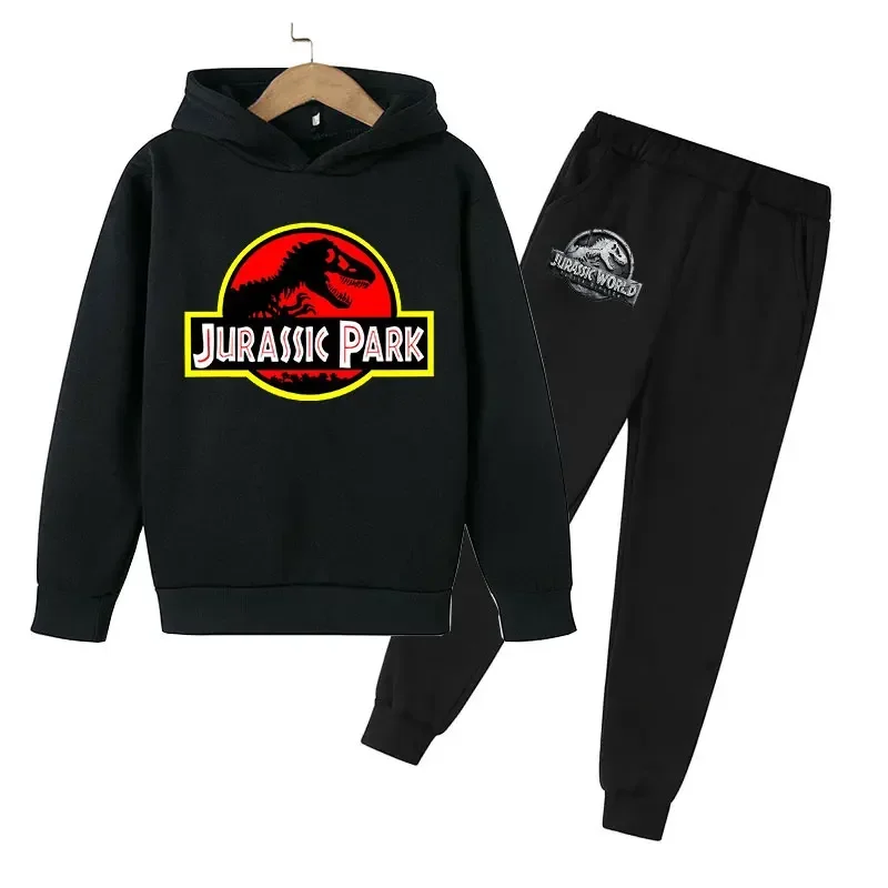 2024 Jurassic Park Pattern Printed Children Hoodie Pants 2pcs Set Spring Autumn Kids Boy Clothing Fashion Casual Teen Tracksuit