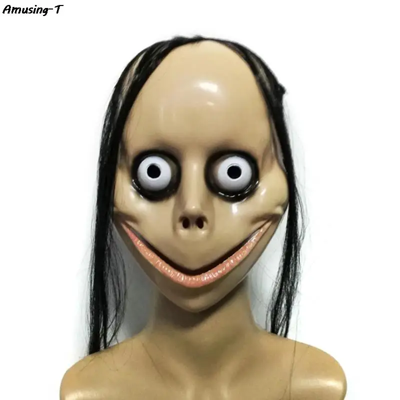 Hot Halloween Horror With Long Hair Mask Funny Mask V-shaped Mouth Mask With Hair Female Ghost Mask Roleplay MoMo Mask funny toy