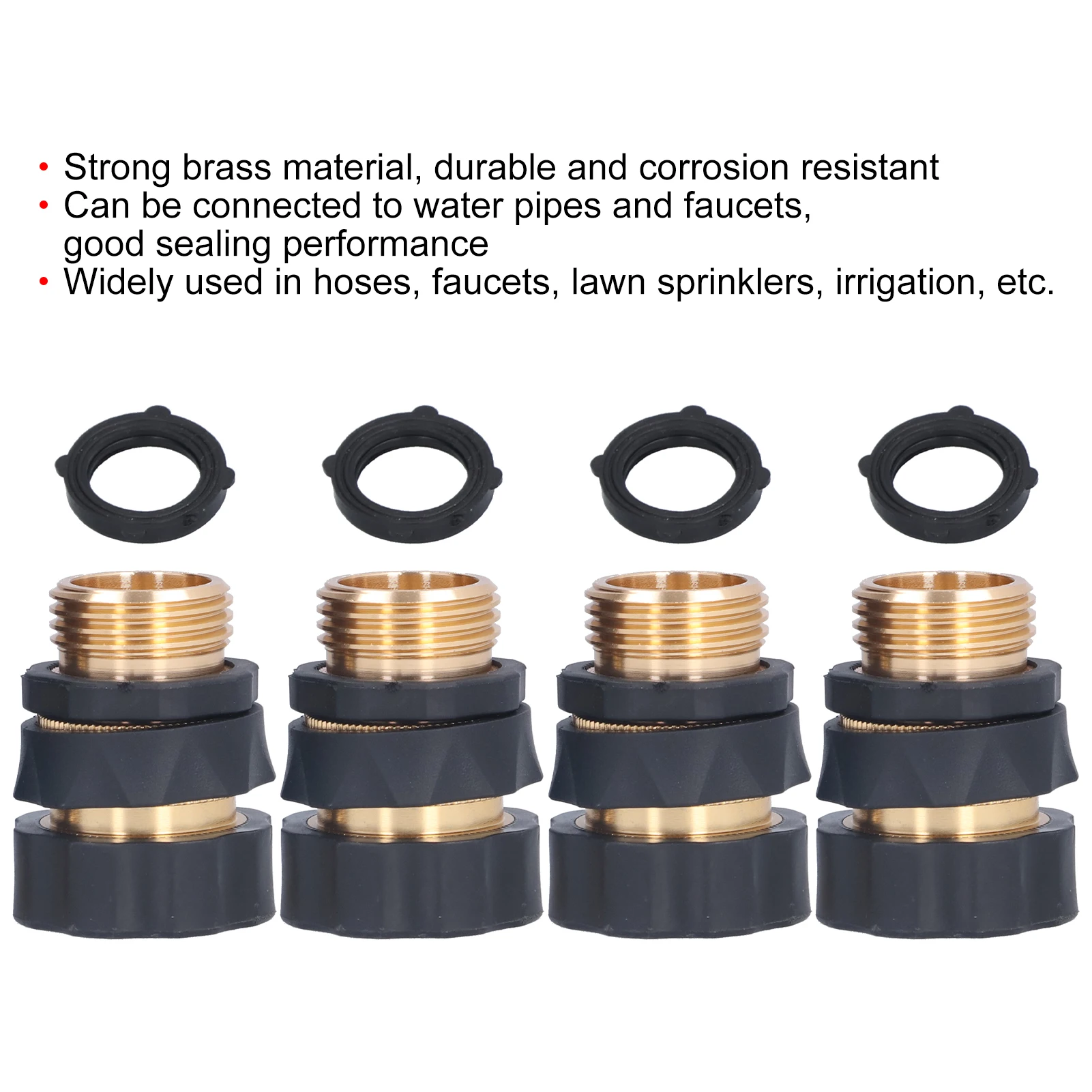 Juego de 4 conectores rápidos de manguera con juntas, accesorios adaptadores de latón a prueba de fugas para riego de jardín, conector de manguera de latón