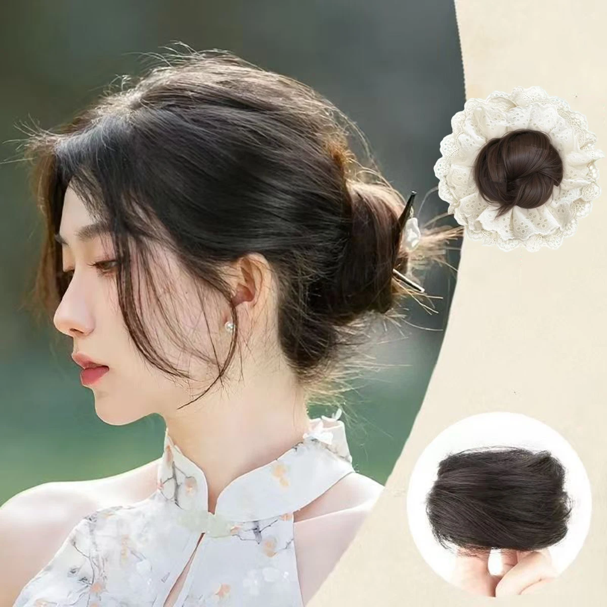 

Wig Lace Ball Hair Ring Flower Bud Headdress Lazy Hair Artifact Fluffy Simulation Back Head Wig Ring