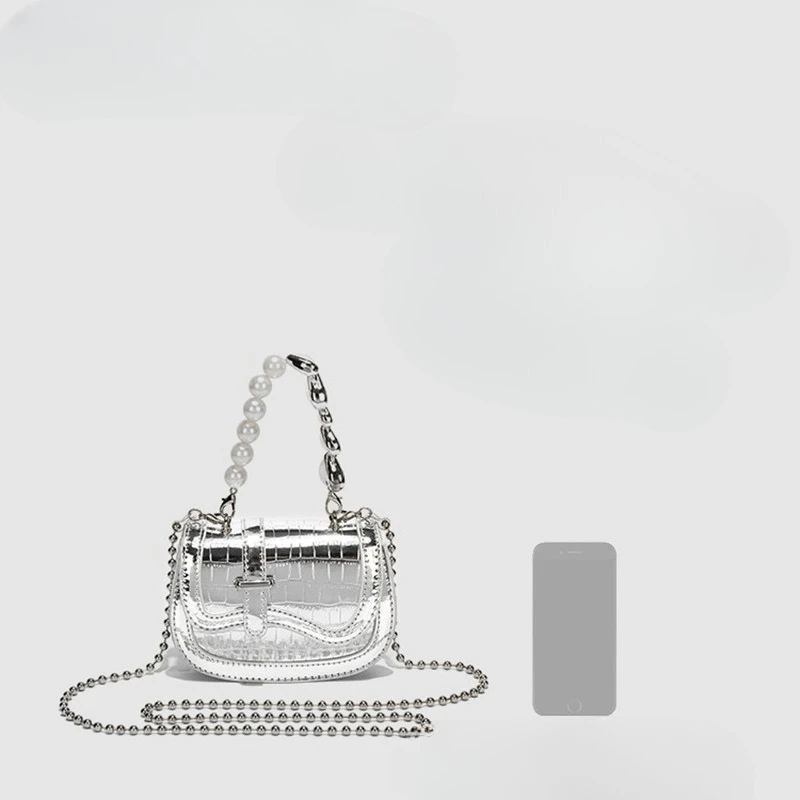 Pearl Chain Children Messenger Bags Crossarm Fashion Silver Handheld Girl Purse and Handbags Shoulder Bags Mother Kids Bag Sac view 2