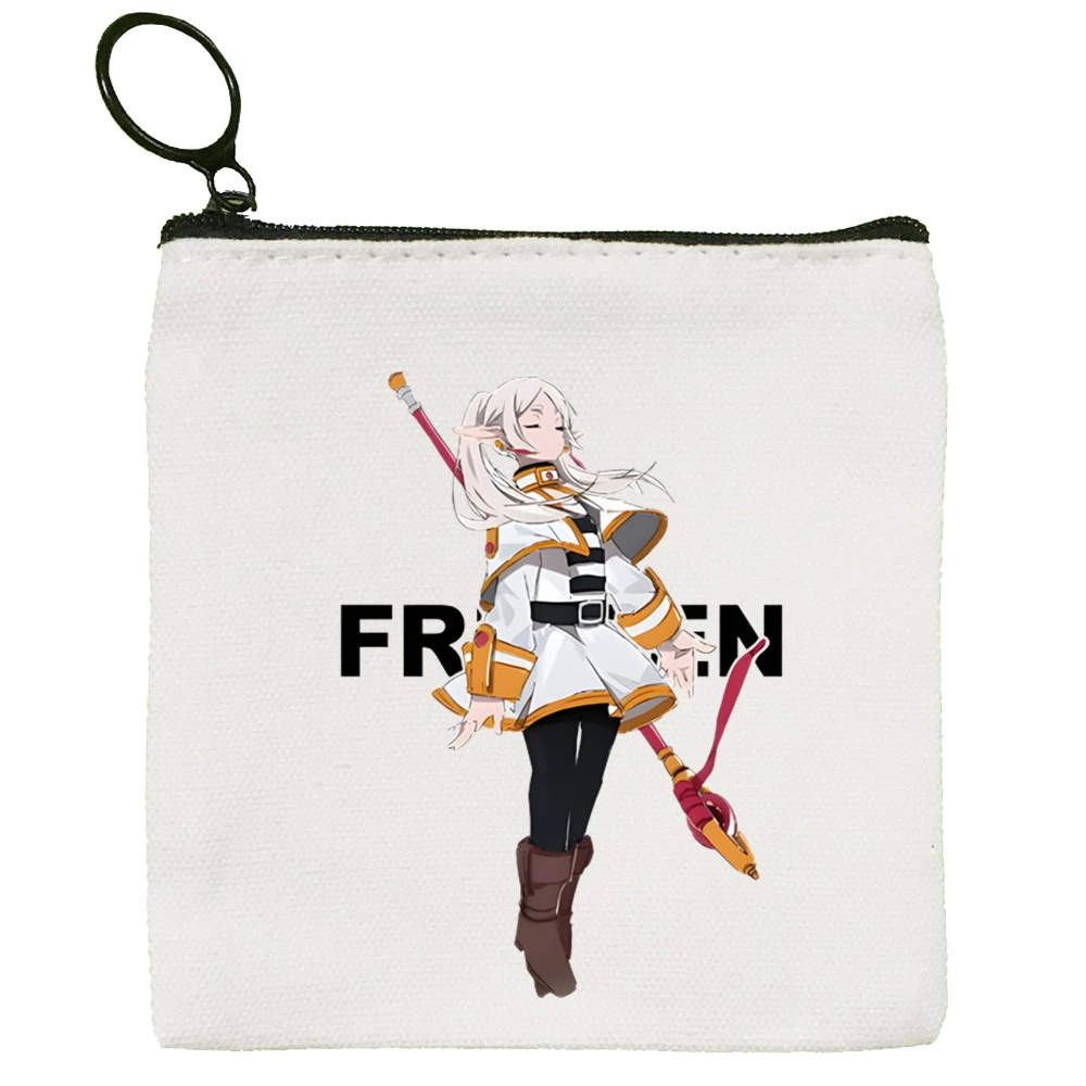 Frieren Beyond Journey's End حقيبة مربعة صغيرة محفظة نسائية للعملات المعدنية تخزين حقيبة بطاقات صغيرة مفتاح عملة حقيبة صغيرة سحاب مفتاح
