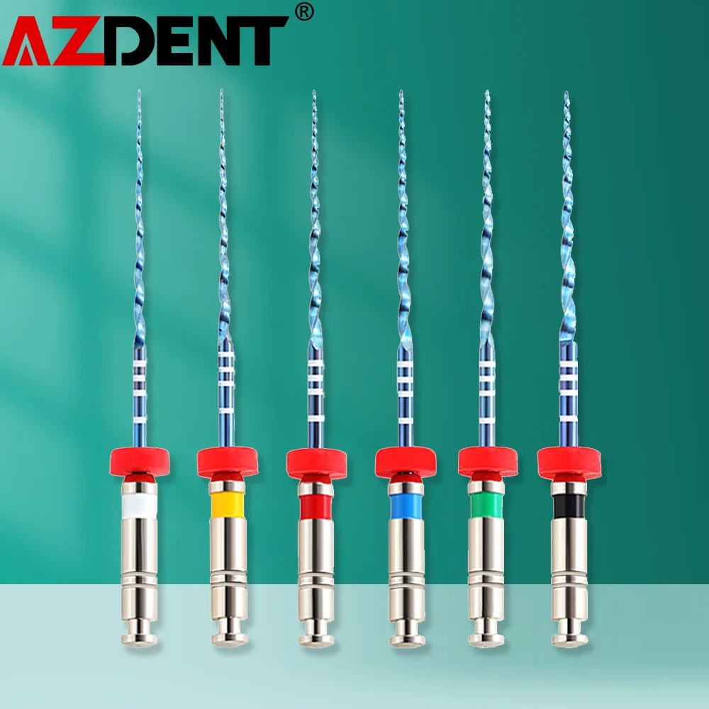 AZDENT 6PCS/Box Dental Endo V Blue Engine Use NiTi Root Canal Rotary File 25mm #15-#40 Tape