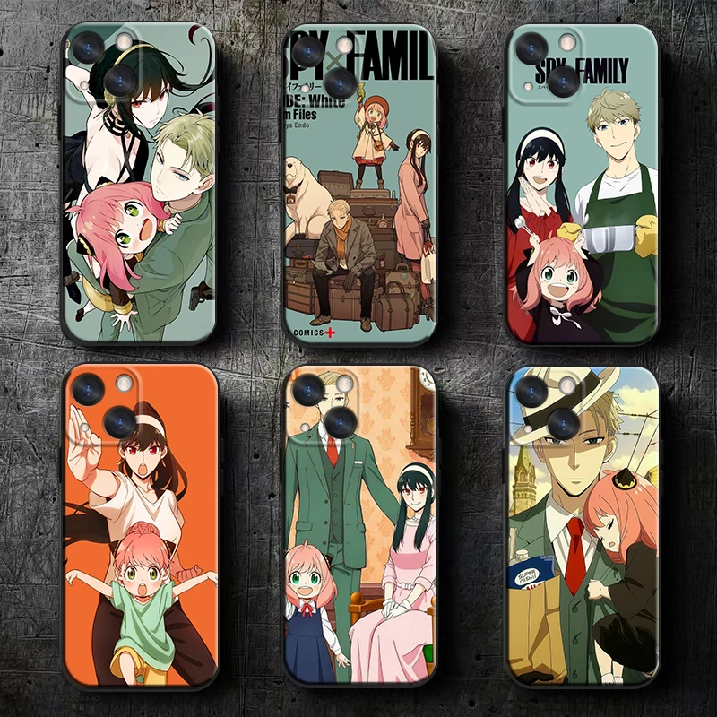 Anime SPY×FAMILY Cute Apple iPhone Case For 16 15 14 13 12 11 Mini XS XR X Pro Max Plus Black Soft Cover