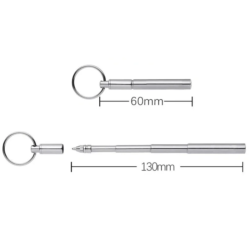 Portable Mini Key Ring Stainless Steel Telescopic Pen Telescoping Ballpoint Pens Keychain Outdoor Tool Sports Camping Supplies