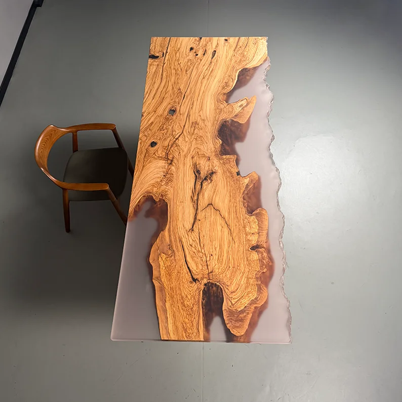 Modern Mirrored Live Edge Solid Wood Slab Epoxy River Table Custom Large Dining Table Kitchen/Living Room (Italian Olive