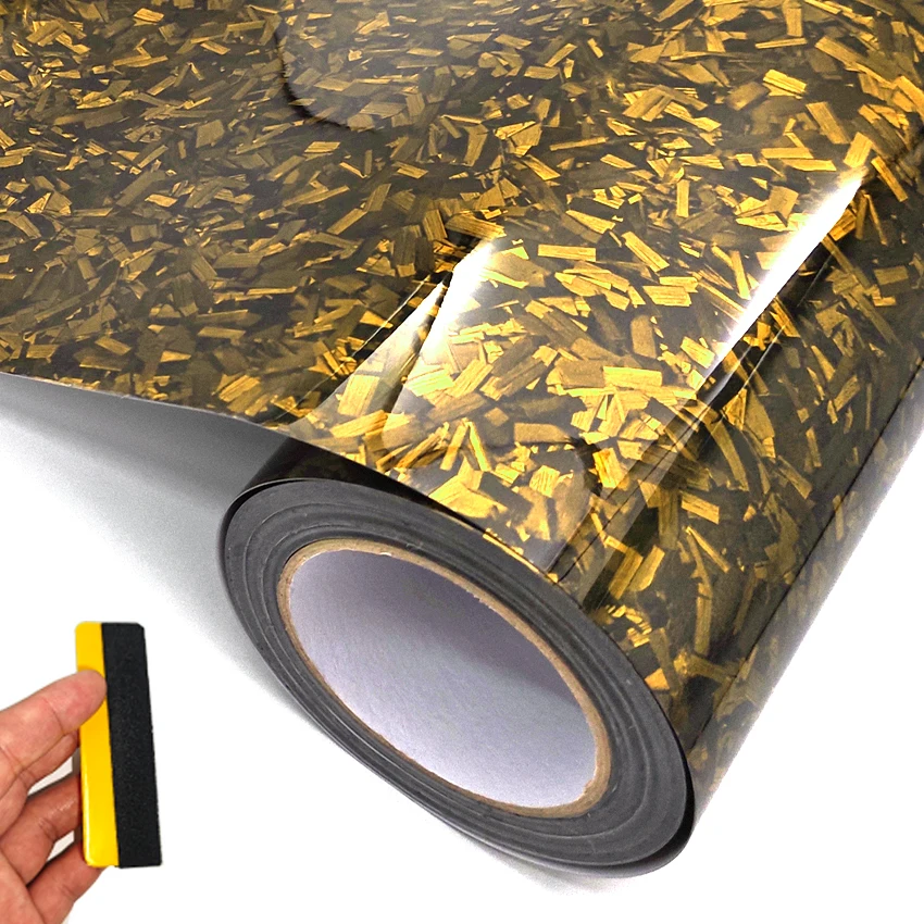 High Glossy Gold Yellow Crystal Forged Carbon Fiber Wrapping Vinyl Film Motorcycle Stickers Decals Auto Accessories Wrap Foil