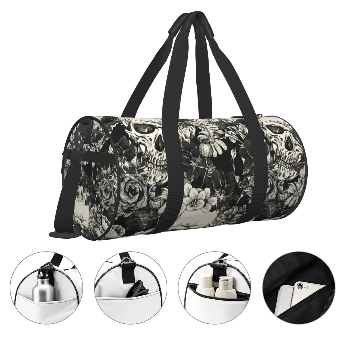 Gothic Schädel Reisetasche Horror Blumen Halloween große Sporttaschen Outdoor Paar Muster Sporttasche lässig bunte Fitness-Tasche