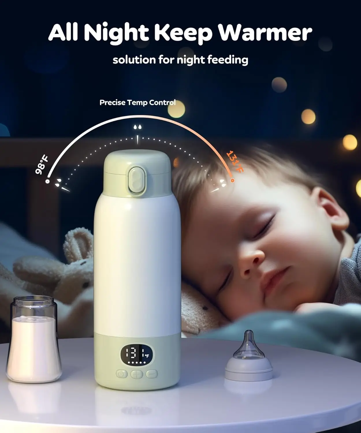 Portable Electric Heated Water Bottle 500ml Digital Display USB Rechargeable 55℃ Constant Temperature Large Battery Travel Picnic Baby Milk Warming Cup