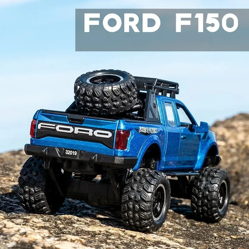 1:32 Ford Raptor F150 ล้อแม็กรถDiecastรุ่นของเล่นเสียงของเล่นรถกระบะรถบรรทุกดึงกลับรถสําหรับของขวัญเด็ก