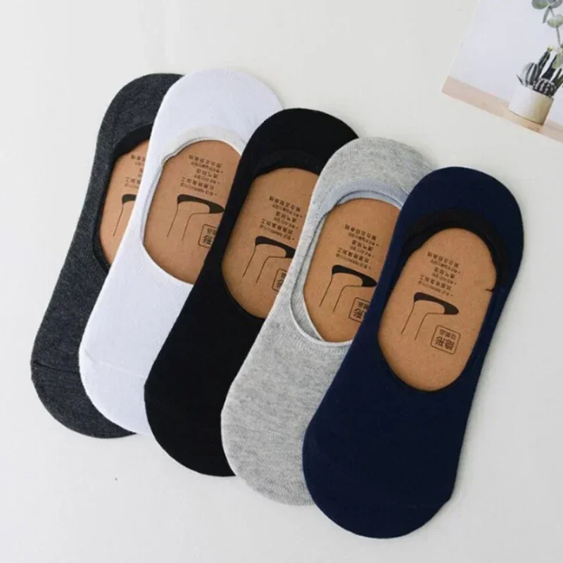 5/10pairs Invisible Socks for Men Ankle Short No Show Low Cotton Black White Non-slip Silicone Summer Thin Sock Breathable