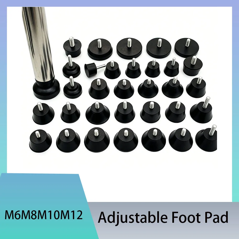 4/20Pcs Rubber Adjustable Feet Pad With Screw Table Chair Balck Leveling Foot Pad Furniture Leg Anti-shock Protection M6- M12