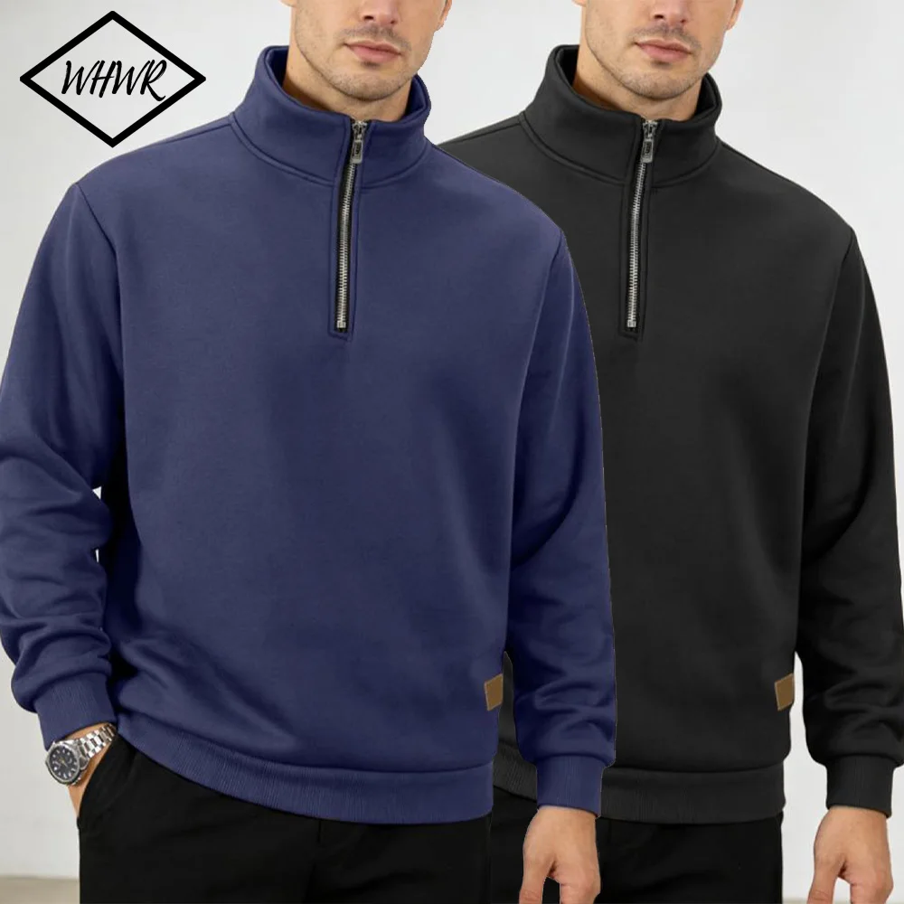 

Spring Autumn Men's Pullover Half Zipper Sweatshirts Casual Half Turtleneck Sweaters Solid Color Long Sleeved Top Streetwear