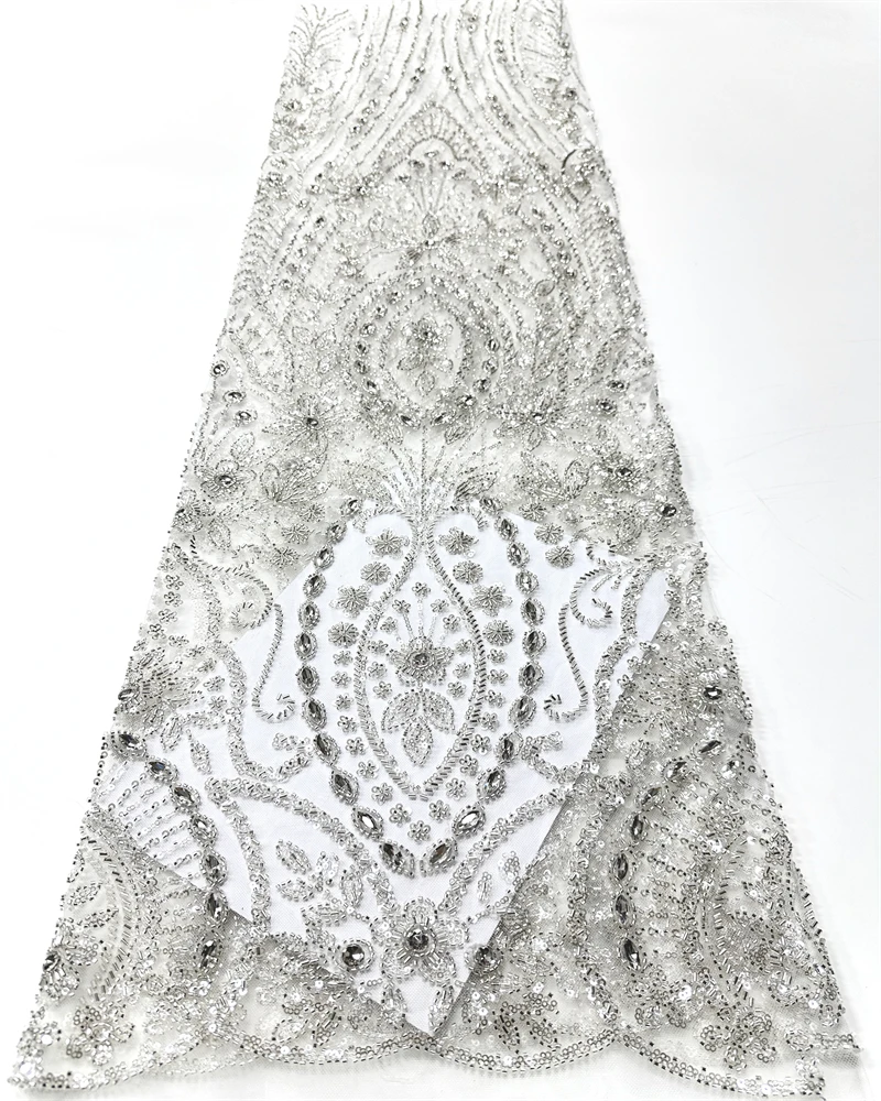

Luxury African Beaded Pearl Lace Nigerian Sequins French Tulle Fabric High Quality for Party Dress Sewing