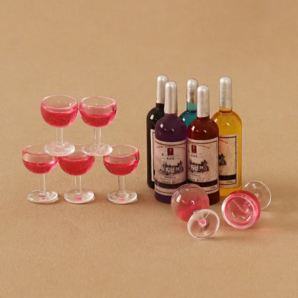 Mini Poppenhuis Simulatie Wijnfles Creatieve Handgemaakte Diy Microlandscape Decoratie Wijnglas Model Voor 1/12 1/6 Poppenhuis