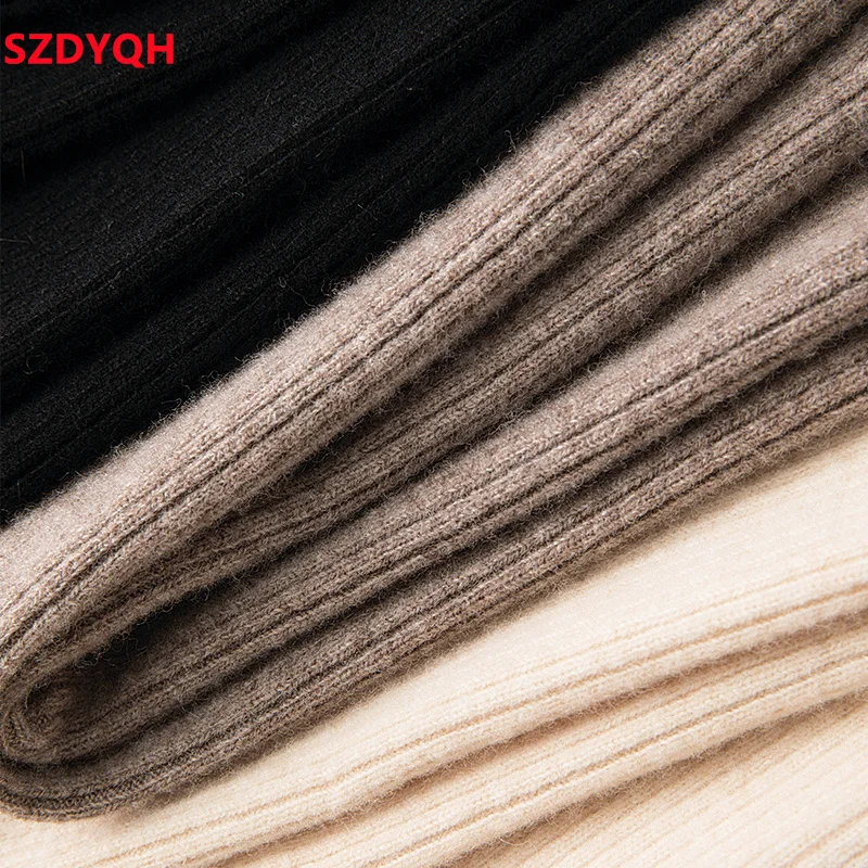 2023 Autumn Winter Women 100% Wool Pants Soft Waxy Comfortable High-Waist Knitted Trousers Female Casual Thicken Wide Leg Pants