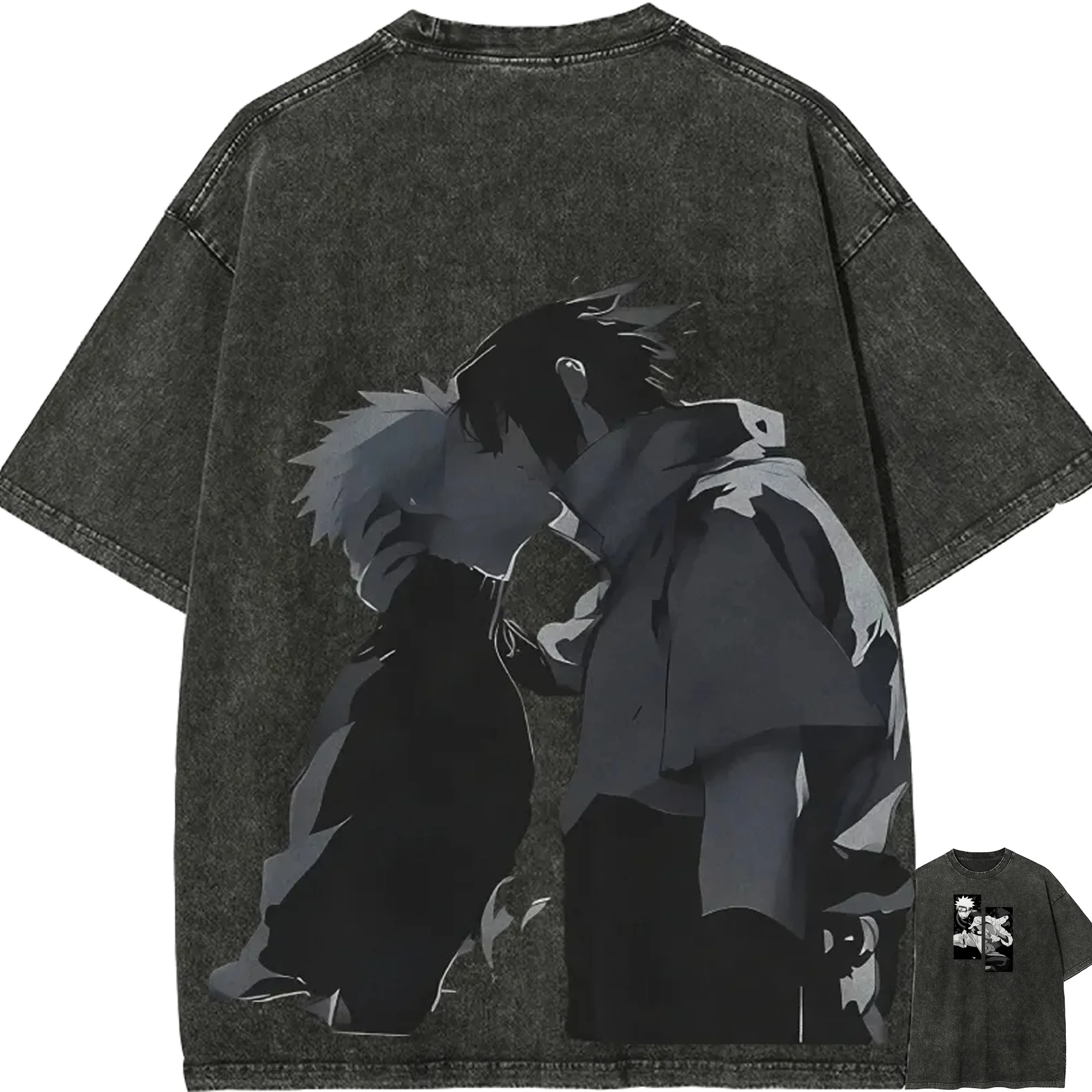 T-Shirt Naruto Sasuke Per Uomo, Effetto Acid Wash, Grafica Anime Manga Kiss, Cotone, Streetwear, Bond Shinobi, Maglietta Retrò Vintage Divertente-image