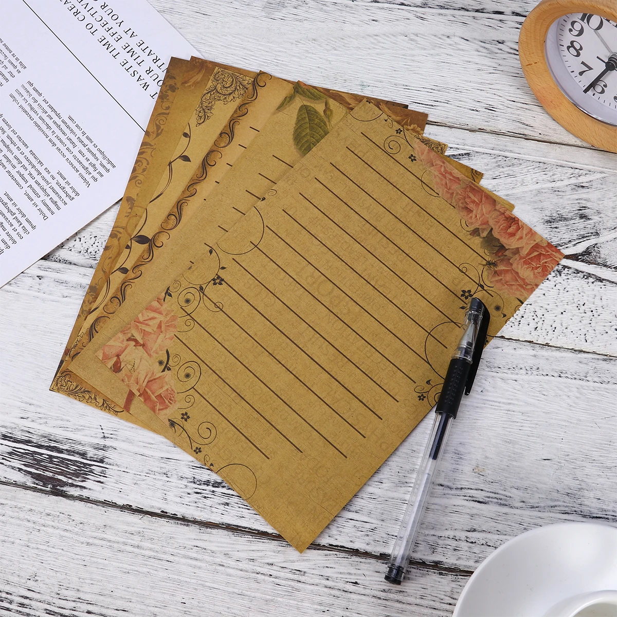 6 Sets 21x14.5xcm Kraft Writing Paper Retro Rose Lace Writing Paper Vintage Letter Stationery Creative Note Paper