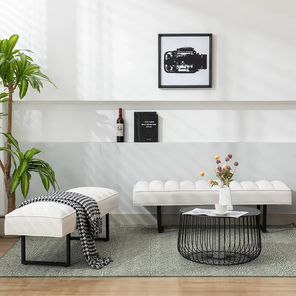 

-White Waiting Room Bench Seat Office Guest Reception Leather Bench Fashion Design Entrance Passage Bench