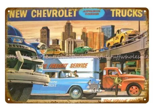 1955 automotive Truck cars metal tin sign interior design for living room