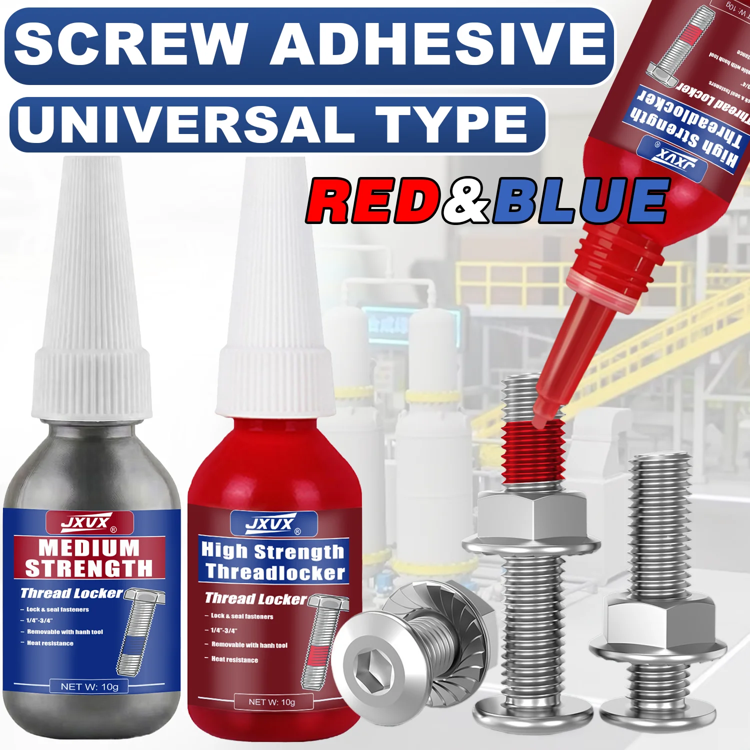 6PCS 243/271 Thread Locking Agent Anaerobic Sealant Screw Glues Anti Loose Fastening Quickly Cured Threadlocker Red/Blue10ML