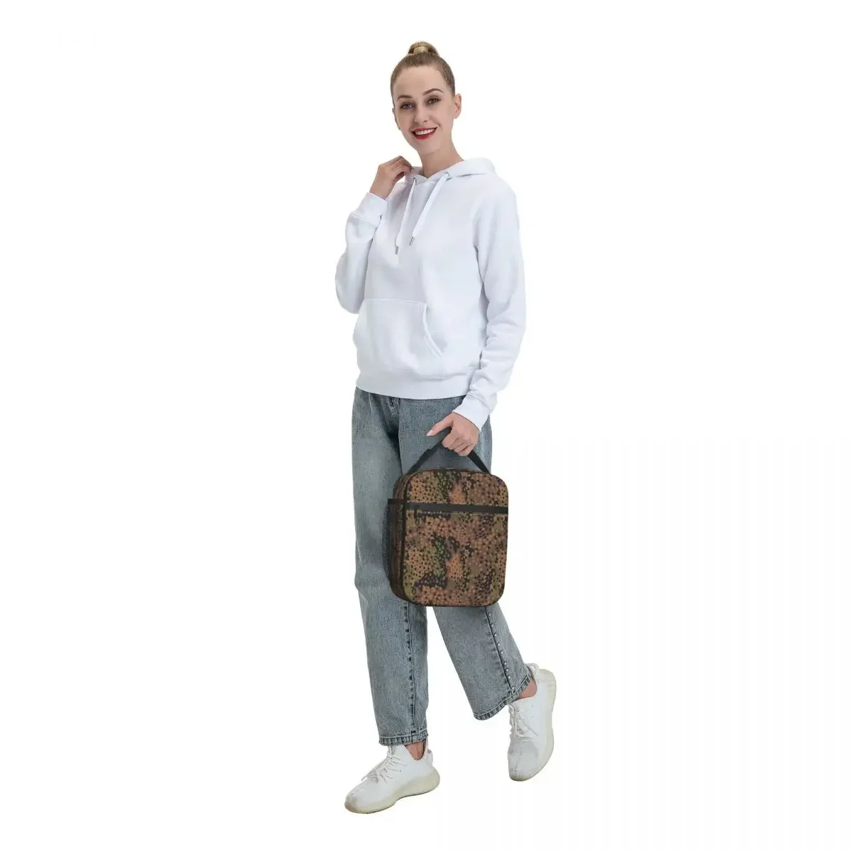 Pea Dot Military Camo Insulated Lunch Tote Bag Army Tactical Camouflage Resuable Thermal Cooler Bento Box Work School Travel